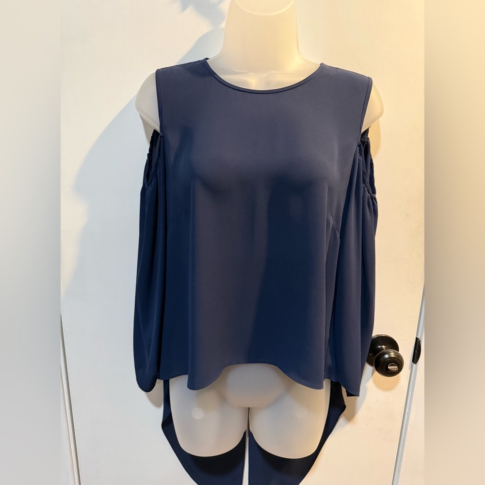 BCBGMaxAzria Cold Shoulder Navy Blouse-#1105